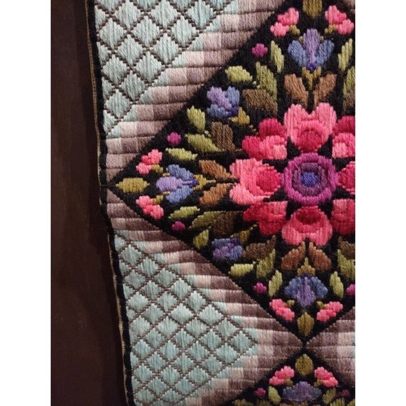 TAPESTRY Wall Hanging Bright Floral Pink BELL PULL 12 X 33 Cross Stitch No Back - Picture 5 of 12